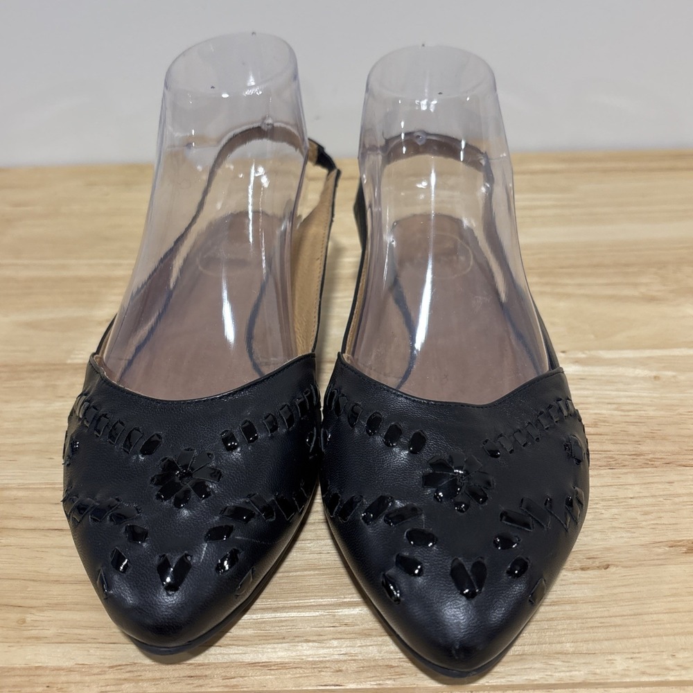 Jack Rogers Rory Pointed Toe Sling Back Perforated Black Flat Sandals Women's 9